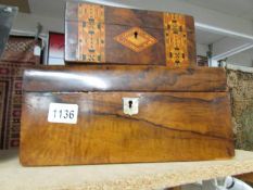 A mahogany inlaid box and one other.