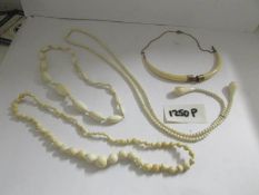 4 art deco ivory necklaces (one with 9ct gold mount)