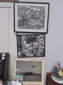 3 framed and glazed aeronautical scenes.