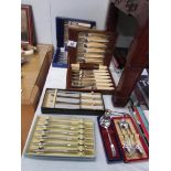 A mixed lot of cutlery including cased sets.