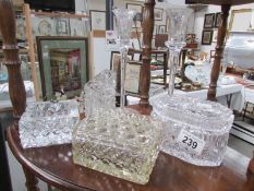 A mixed lot of glass including candlesticks, boxes, cut glass etc.