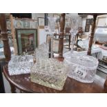 A mixed lot of glass including candlesticks, boxes, cut glass etc.