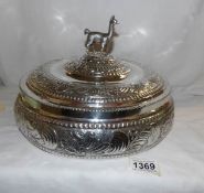 A fine Peruvian '900' silver lidded bowl with Llama feature handle.