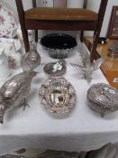 A mixed lot of silver plate including bird figures,