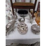 A mixed lot of silver plate including bird figures,