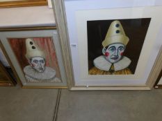 A 1970's oil on board of a crying clown by Maurice Falkiner, signed,