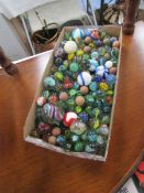 A quantity of old glass marbles.
