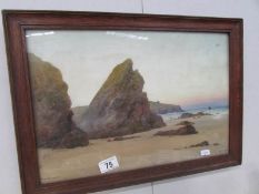 A Cornish School water colour of Bishop's Rock, Newquay, Ben Graham, 49 x 34.5 cm.