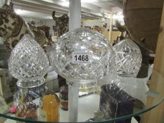 3 heavy cut crystal glass lamp shades.