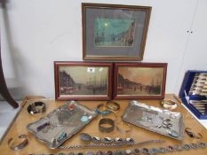 A mixed lot including 3 framed and glazed prints, jewellery etc.