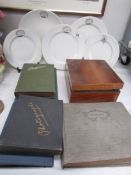 5 plates for Granthan Co-operative and Women's Guild, 5 photo albums and a box of postcards.