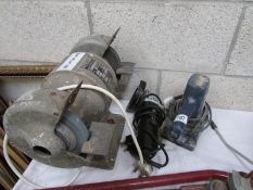 A bench grinder, angle grinder and power sander.
