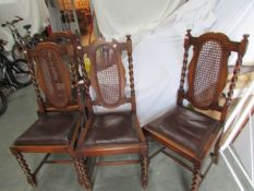 A set of 4 Edwardian dining chairs (caning to 2 chairs requires attention).