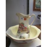 A cottage decorated jug and basin set.