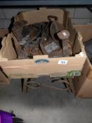 A mixed lot of various ironwork including door furniture, cobblers lasts, iron, caravan steps etc.