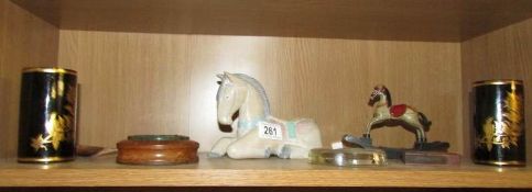 A mixed lot including paperweights, horses etc.