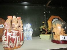 A Chinese figures, cork carving and 2 other items.