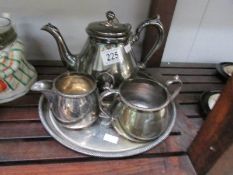 A 3 piece silver plate tea set on tray,