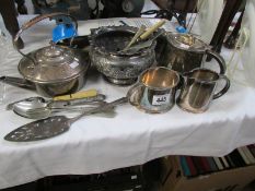 A mixed lot of silver plate including teapots.