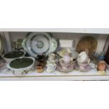 A shelf of miscellaneous including tea ware, lustre jugs etc.
