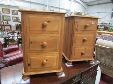 A pair of pine 3 drawer bedsides.