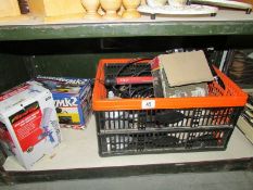 A box of car tools including gas tester, spray guns etc.