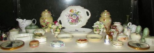 A shelf of miscellaneous china including Royal Worcester and Aynsley.