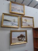 4 oil on canvas winter scenes signed Grossi,.