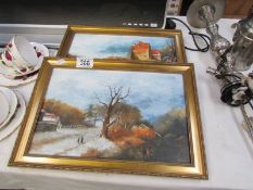 2 gilt framed oils on board signed Grossi,.