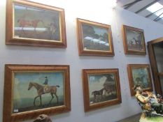 A set of 6 framed and glazed prints of 19th century race horses with Jockeys/owners/trainers.