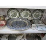 A mixed lot of china and glass including meat platter, Tudor ware jug, Johnson Bros bowl,
