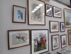 10 framed and glazed horse racing and Jockey photographs and prints.