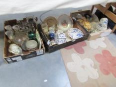 3 boxes of assorted household wares and ornaments in glass, metal, china etc, some a/f.