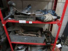 2 shelves of tools including hammer drill, power drills etc.