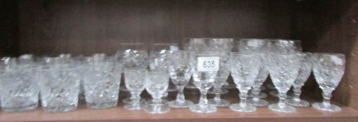 A mixed lot of glass ware including port, brandy and whisky tumblers.