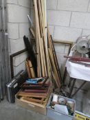 A quantity of picture framing materials etc including jointing clamp.