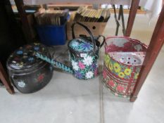 3 items of barge ware (lidded pot, watering can and mop bucket).