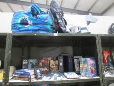 2 shelves of Doctor Who collectables including K9, books, DVD's, Tardis etc.