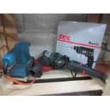 3 electric power tools - drill, angle grinder and sander.