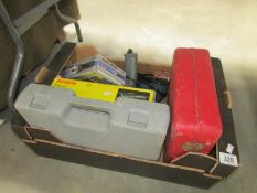 A box of electric hand tools (sanders, drill etc.) some cased.