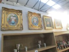 4 gilt framed floral studies.