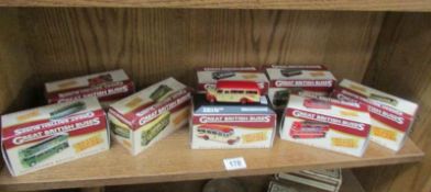 8 boxed Great British buses.