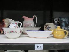 An Old Foley jug and bowl, an Allerton's cream jug and bowl, a Sadler pot,