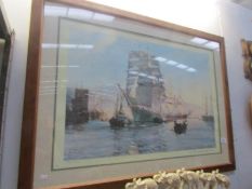 A framed and glazed print entitled 'The Thermopylae leaving Foochow' by Montague Dawson.