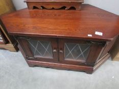 A stained television stand.
