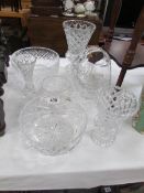 A mixed lot of glassware including vases, bowls, basket etc.