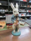 A garden figure of a rabbit.