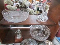 2 glass fruit bowls, a glass horse and a pewter statue of a sailor.