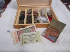 A mixed lot of copper and nickel coins (mainly British) from 19/20th century and 2 1923 German bank