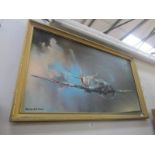 A framed and glazed study of aircraft in flight by Barrie A F Clark.